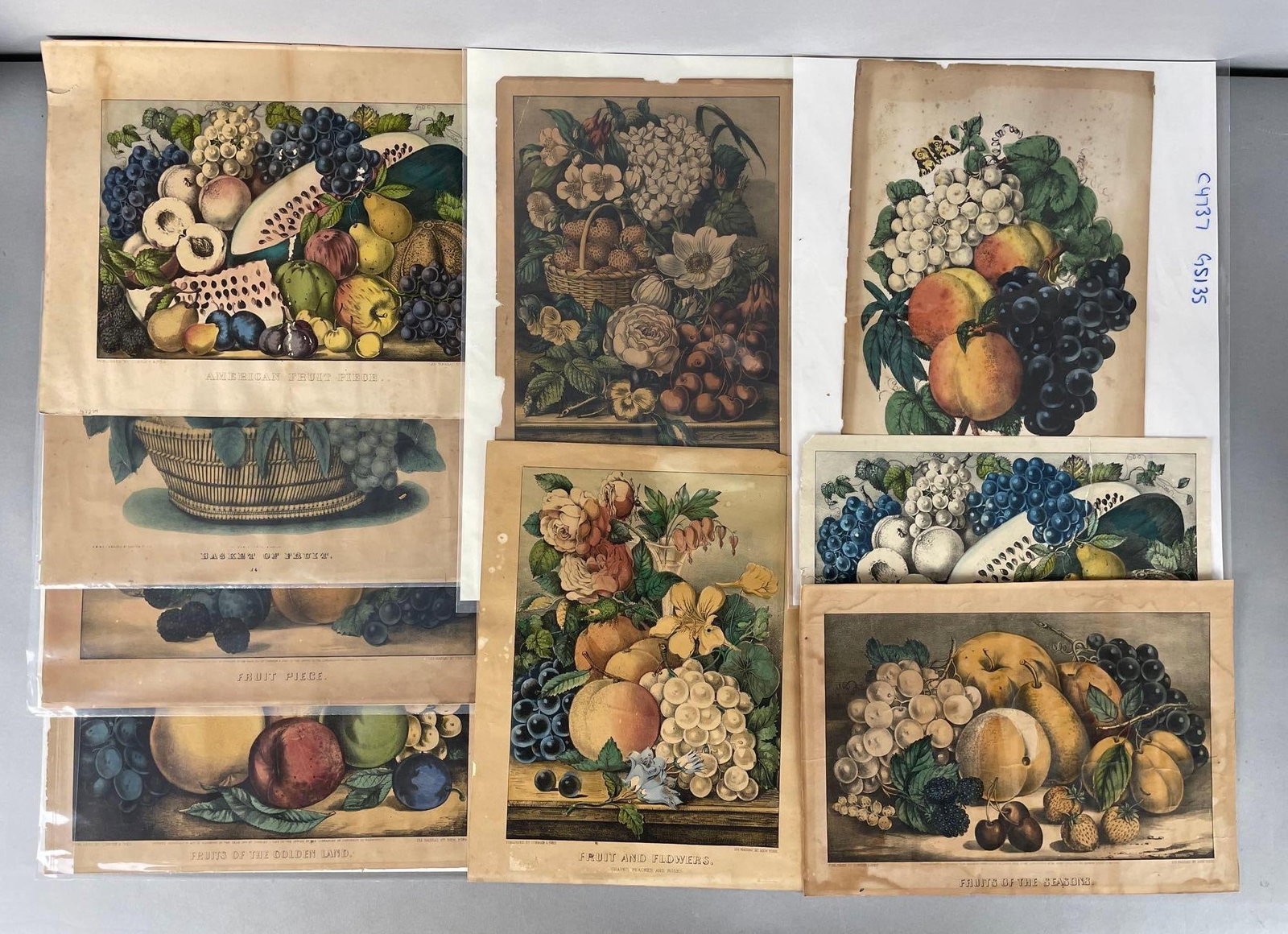 Group of Antique Currier and Ives Fruit Basket Lithographs (1 of 3)