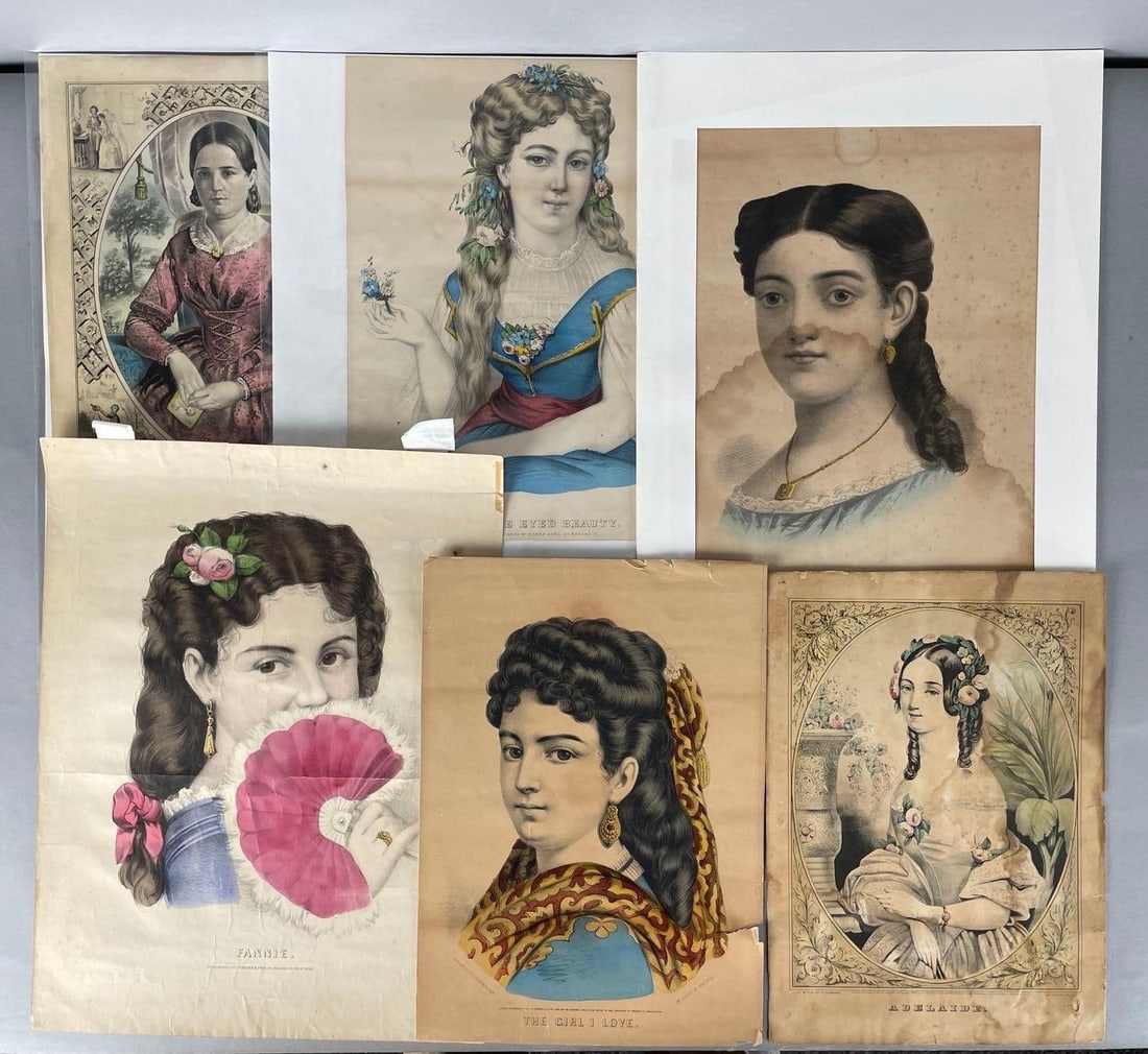 Group of Antique Currier and Ives Female Portrait Lithographs (1 of 3)