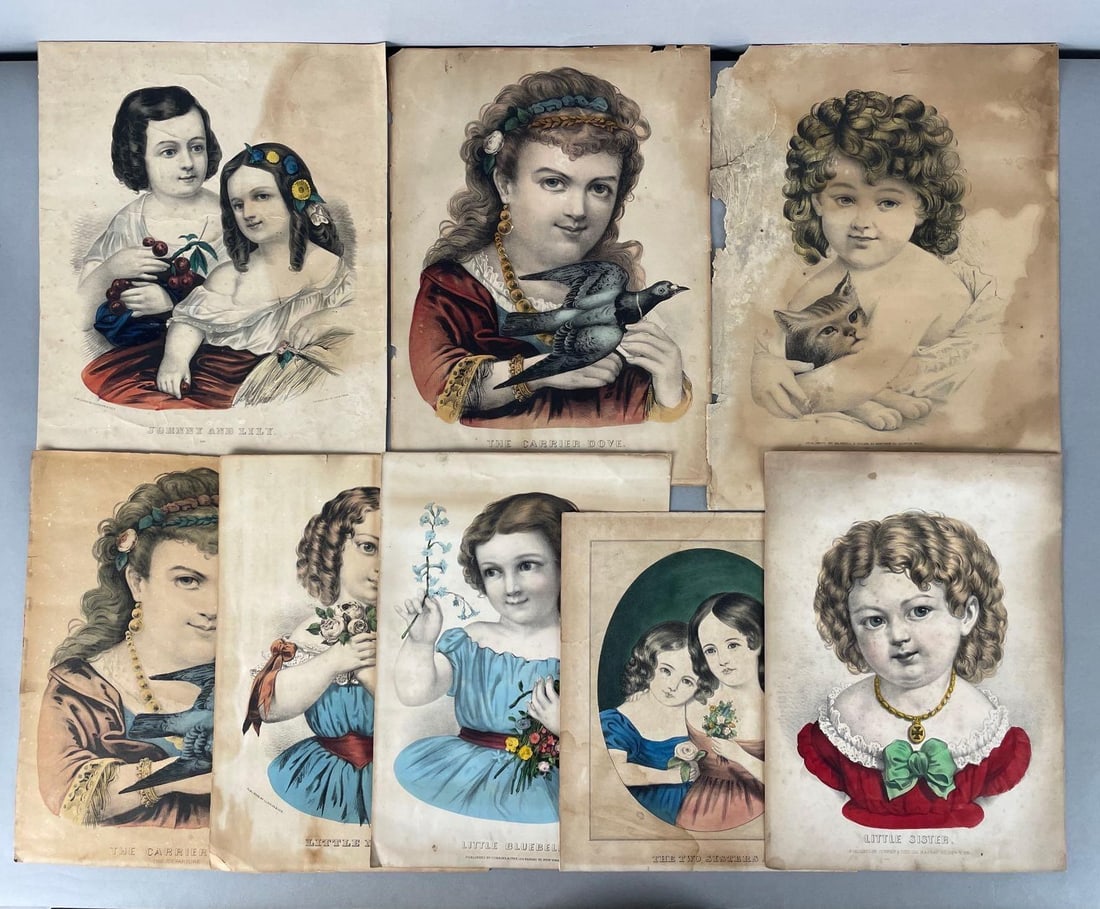 Group of Antique Currier and Ives Young Girl Lithographs (1 of 3)