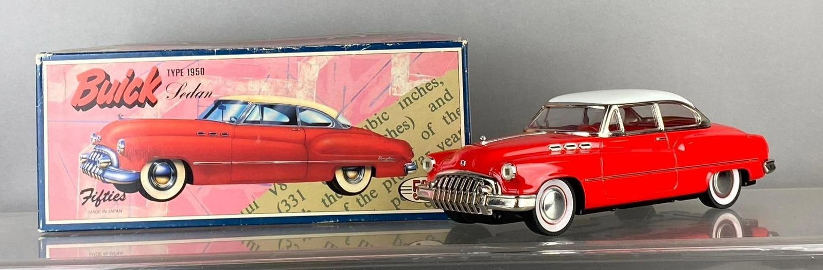 Vintage Japan Buick Sedan Friction 1:18 Scale Die Cast Vehicle: Like new in original packaging.