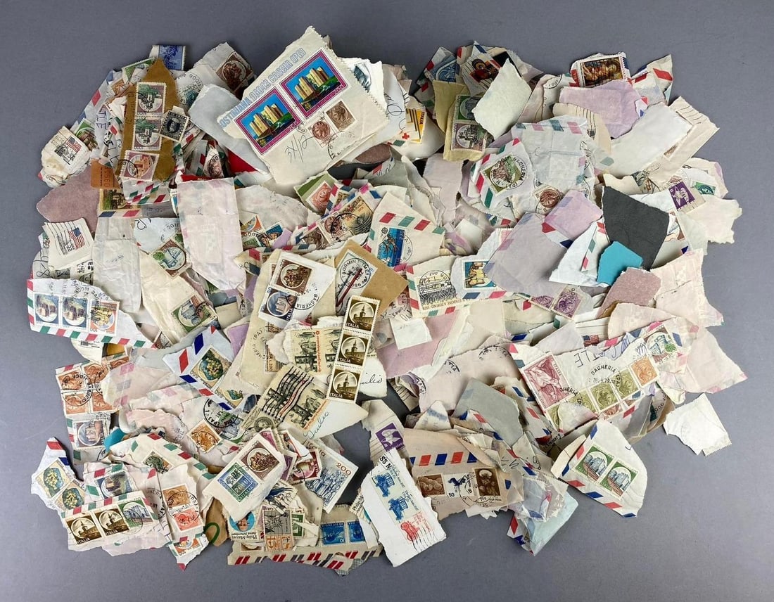 Big Group of Assorted Vintage Postage Stamps: Includes used Italian, Indian, and American Stamps.