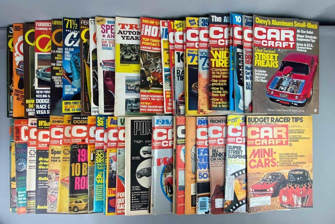 Group of Assorted Vintage Car Craft Magazines and More: Includes Hot Rod Magazines, Hi Performance Cars, and more. L 8 x W 6 inches.