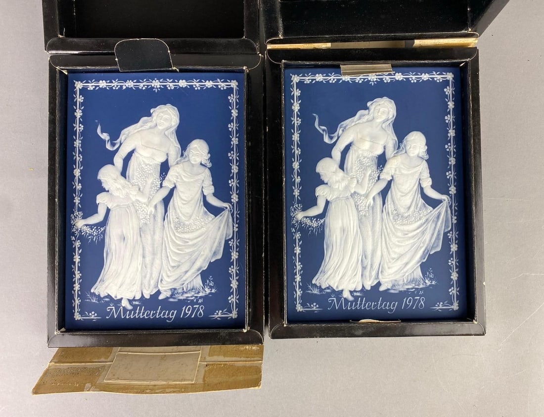 Group of 2 Vintage 1978 Villeroy and Boch Mettlach Mother Day Plaques: Like new in original packaging. One Measure H 2 1/2 x W 8 x L 9 inches.