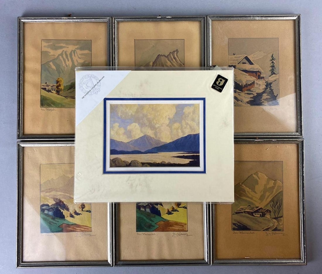 Group of Assorted watercolor Paintings and More: larg measures L 10 1/2 x W 9 inches.