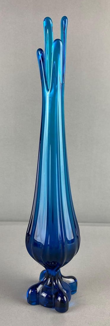 Vintage Viking Blue Turquoise Glass Epic Swung Bud Vase (1 of 2)