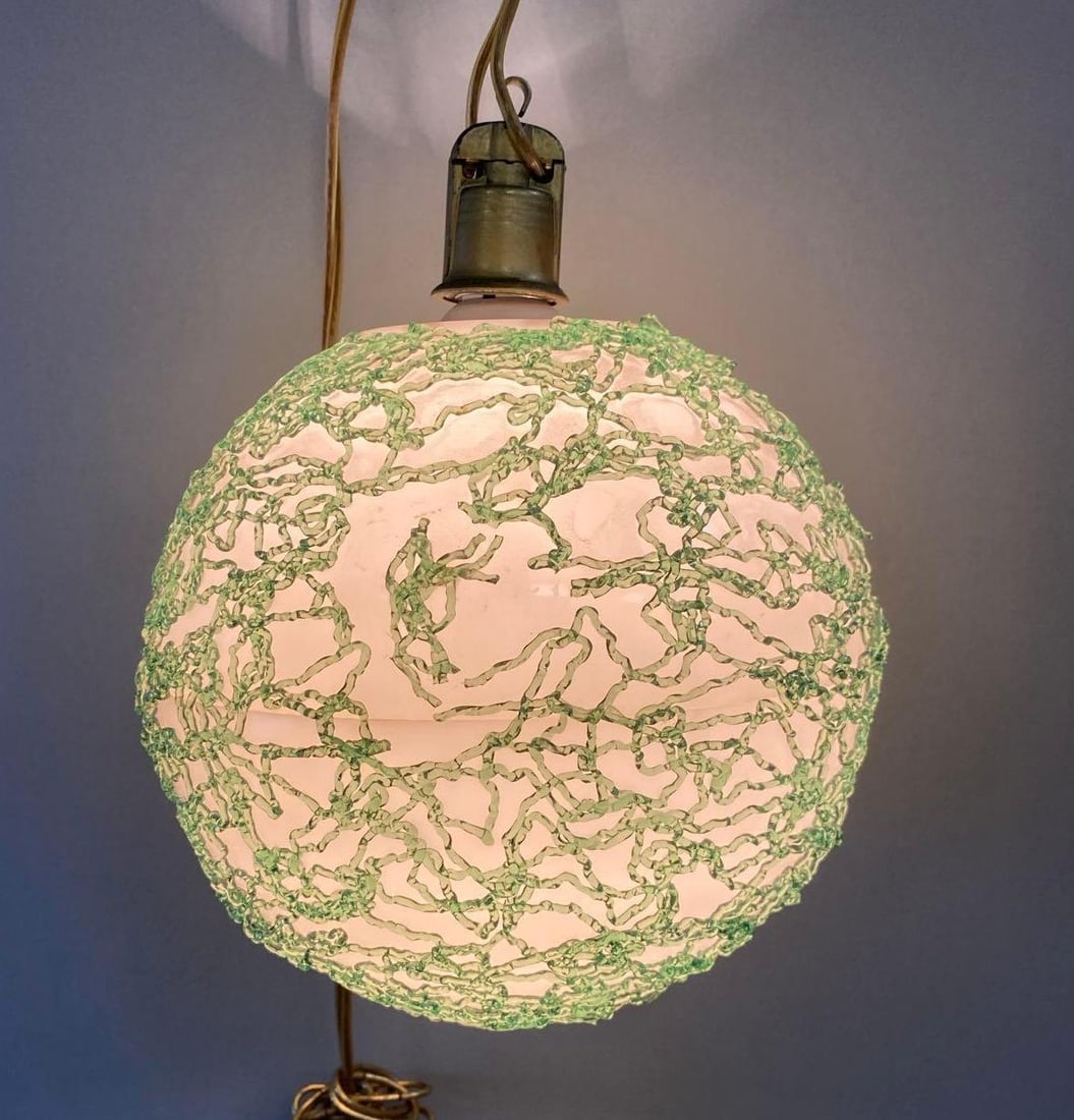 Mid Century Spaghetti Swag Lamp: Working. Measuring 170 inches in length.