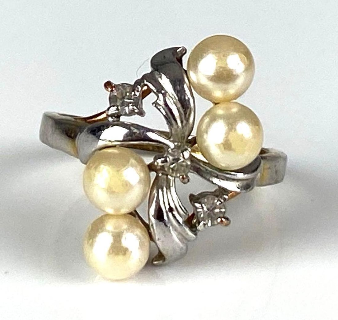 14K Yellow Gold Electroplated CZ Pearl Ring: Size 7
