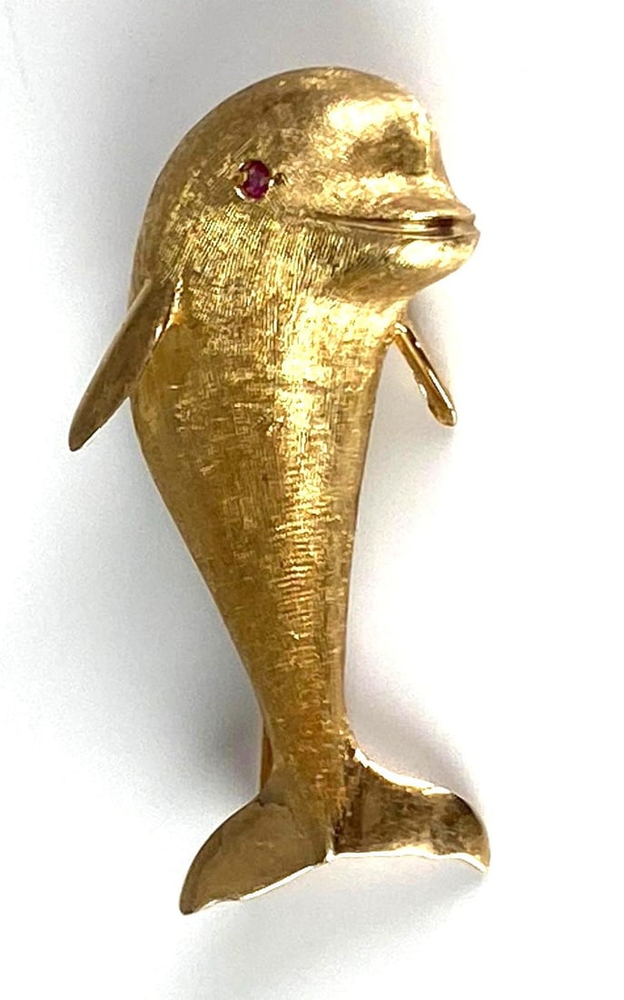14K Yellow Gold Ruby Dolphin Brooch (1 of 3)