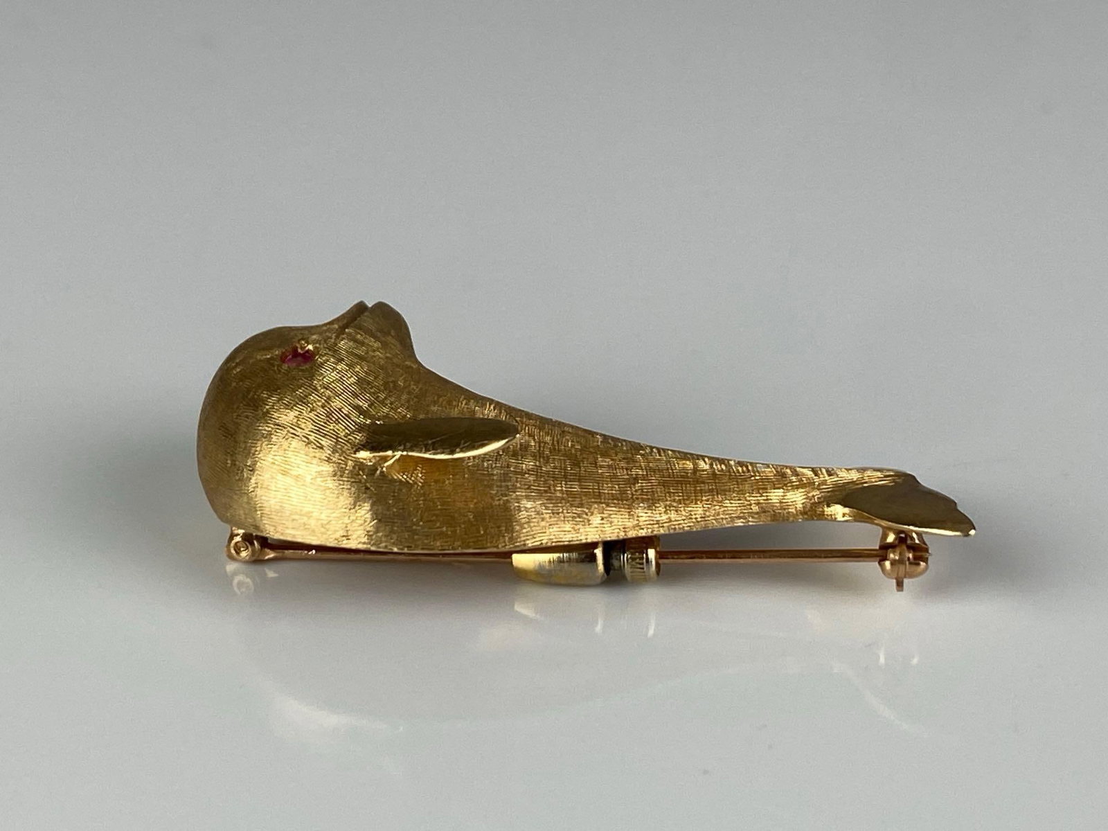 14K Yellow Gold Ruby Dolphin Brooch - 2