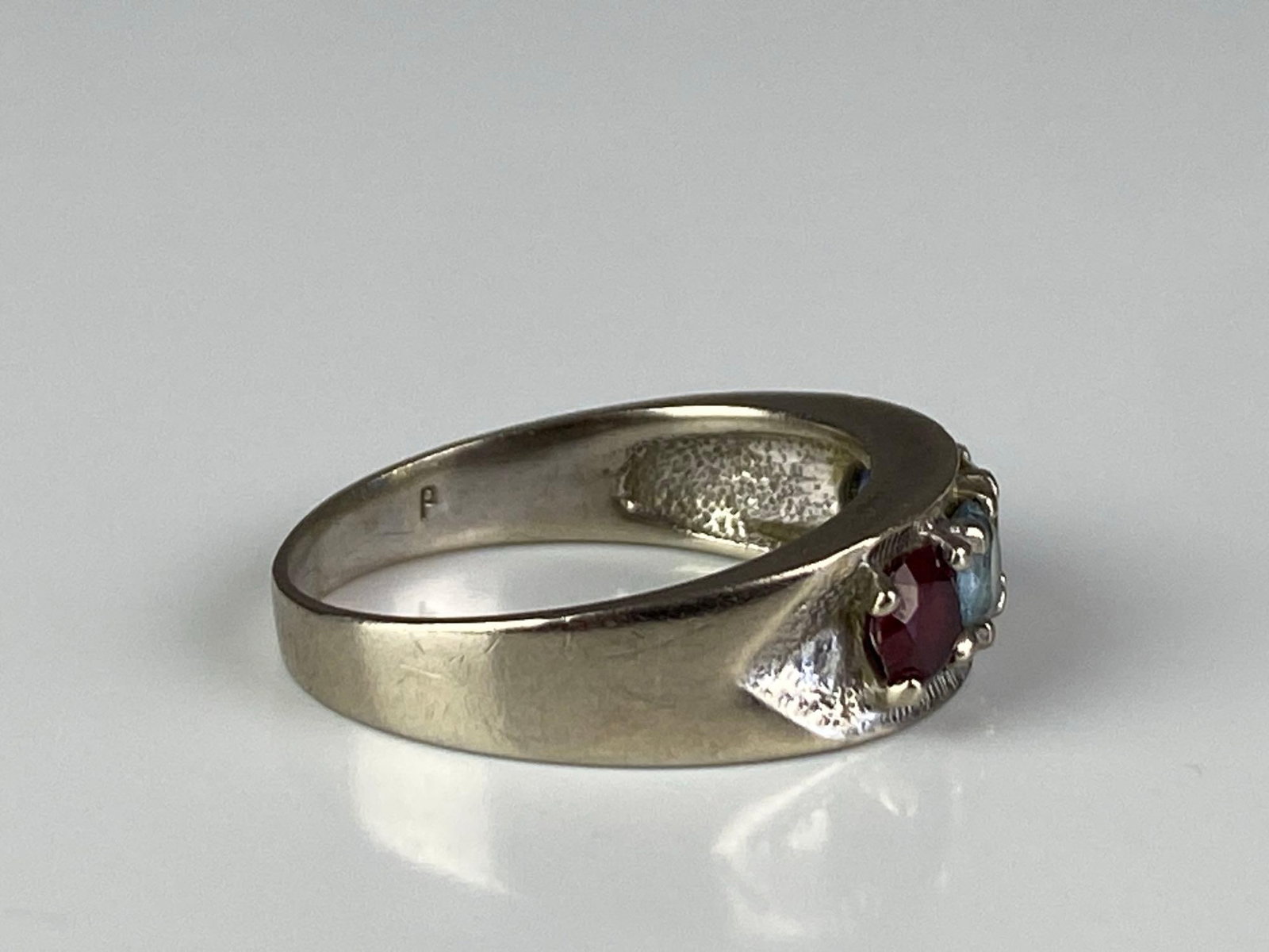 P Signed 10K White Gold Multi-Gem Ring - 4