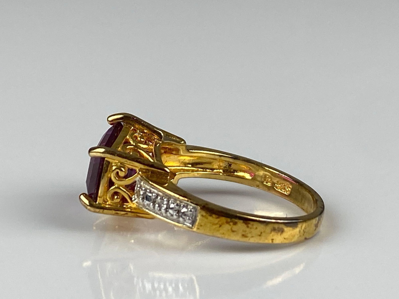 Signed Gold Plated Sterling Silver Ruby Ring - 2