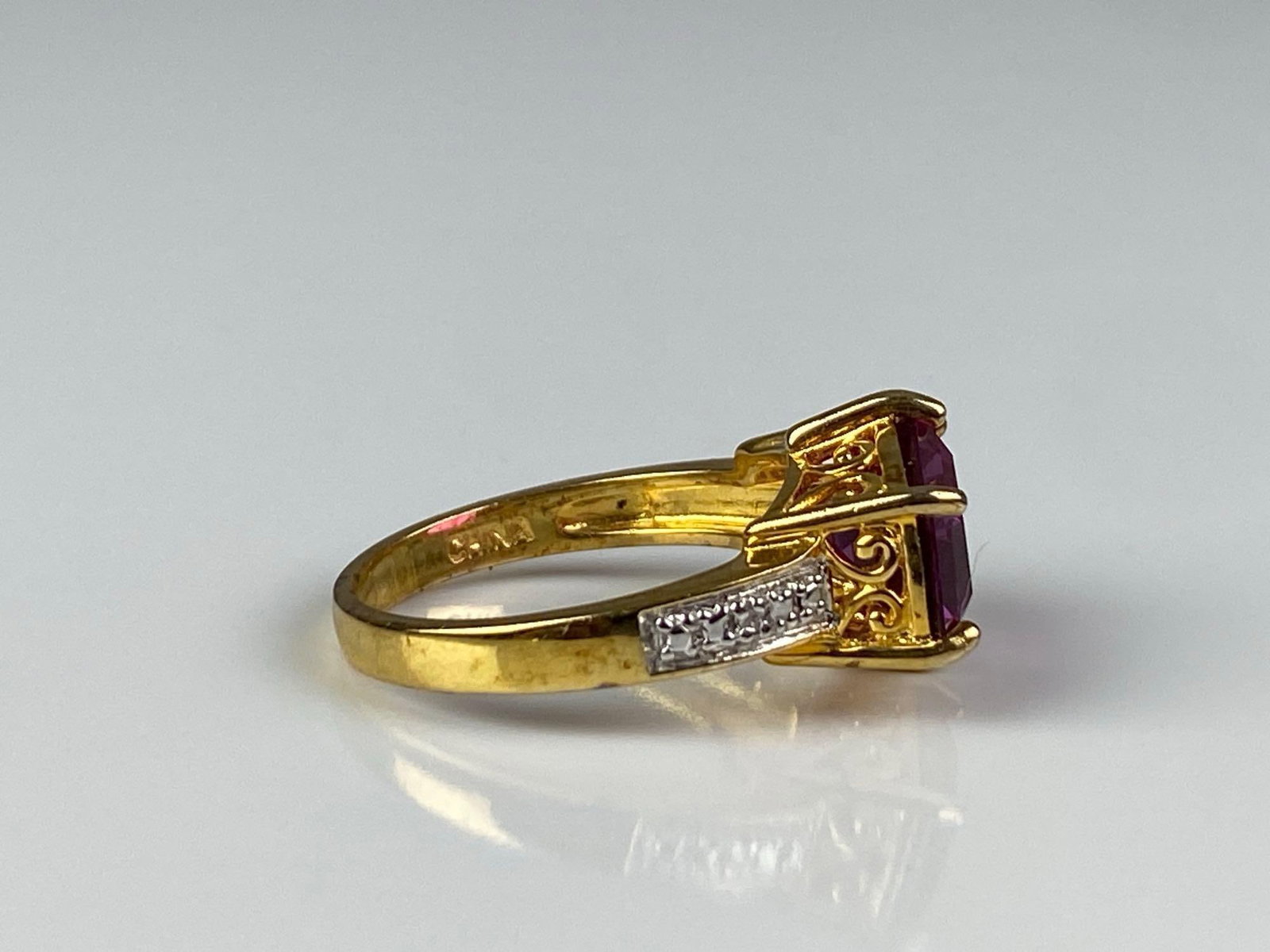 Signed Gold Plated Sterling Silver Ruby Ring - 4