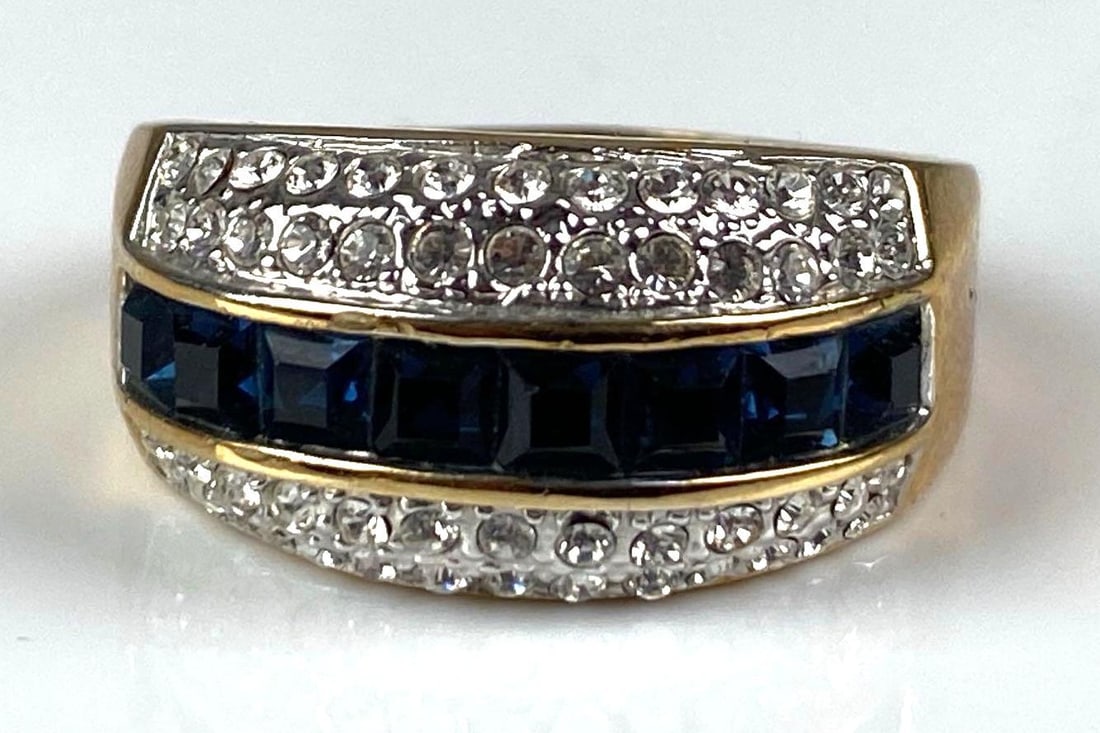 J Signed Costume Jewelry CZ Ring: Size 10