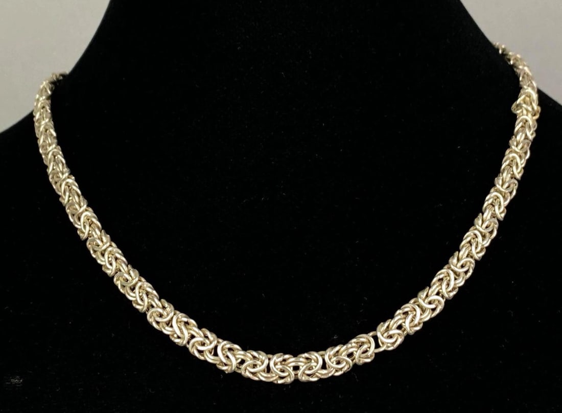 Dyadema Italian Sterling Silver Byzantine Chain Necklace: Measures 18 1/2 inches In length