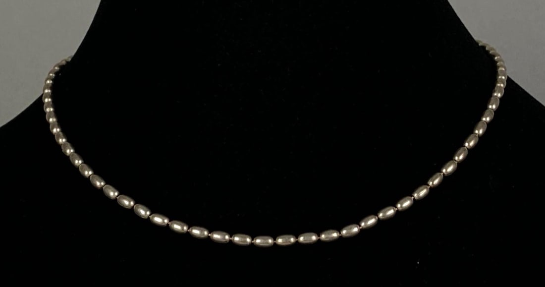 Sterling Silver Beaded Chain Necklace: Measures 16 inches in length