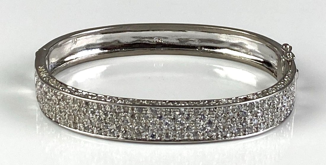 LL Signed Sterling Silver CZ Cuff Bracelet: Inner circumference measure 6 3/4 inches