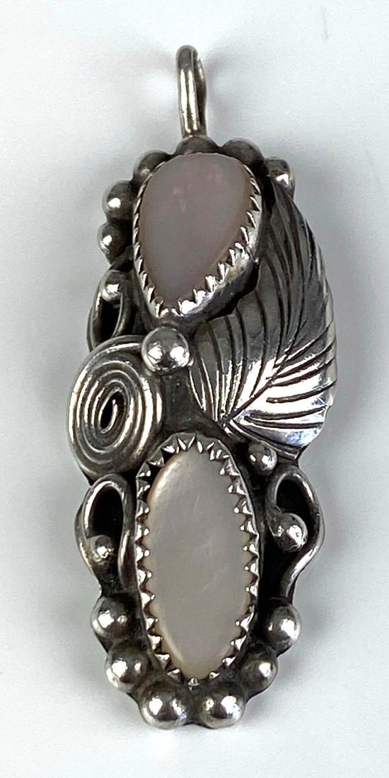 Sterling Silver Native American Mother of Pearl Pendant: Measures 1 3/4 inches H