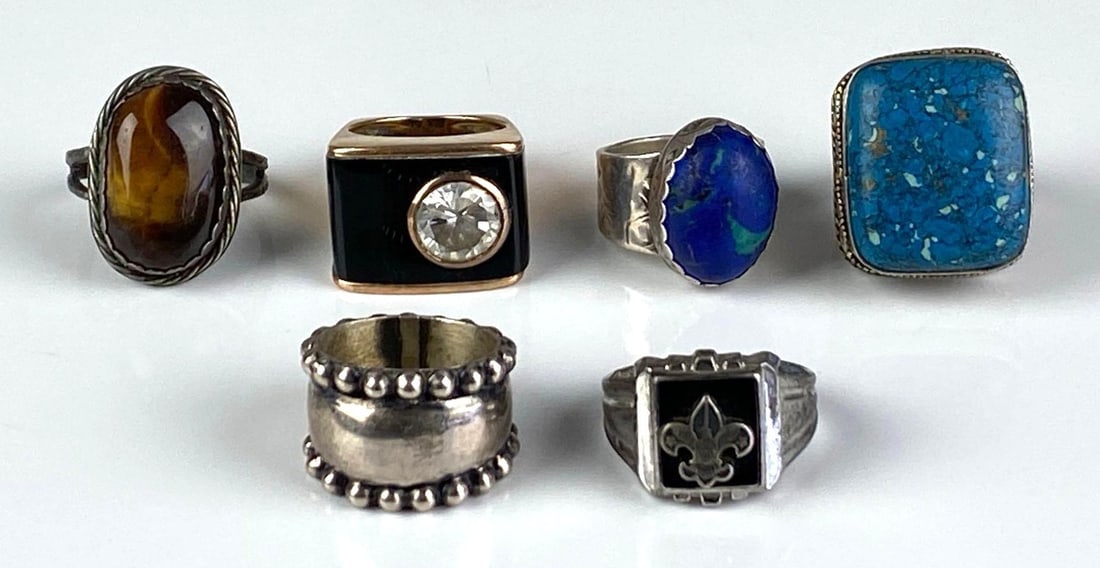 Group of 6 Sterling Silver Rings: Sizes range from 7-11