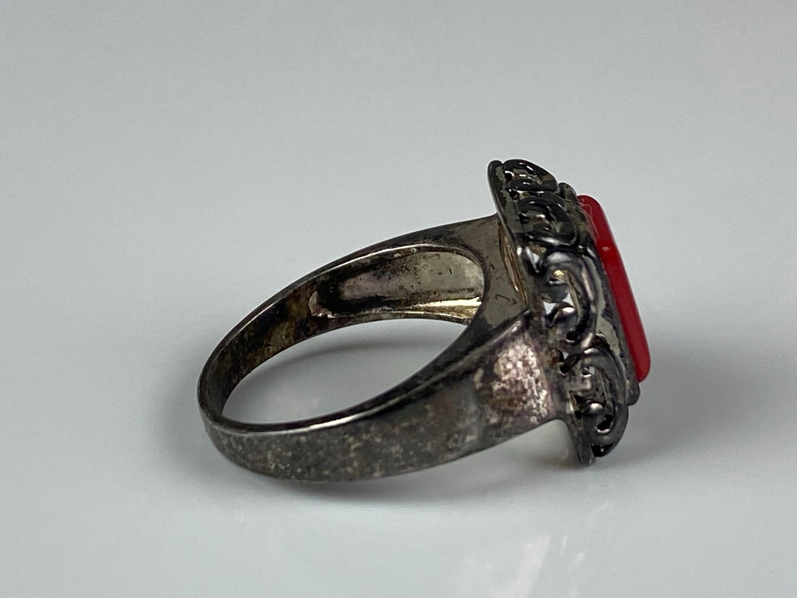 Sterling Silver Red Stone Ring - 4
