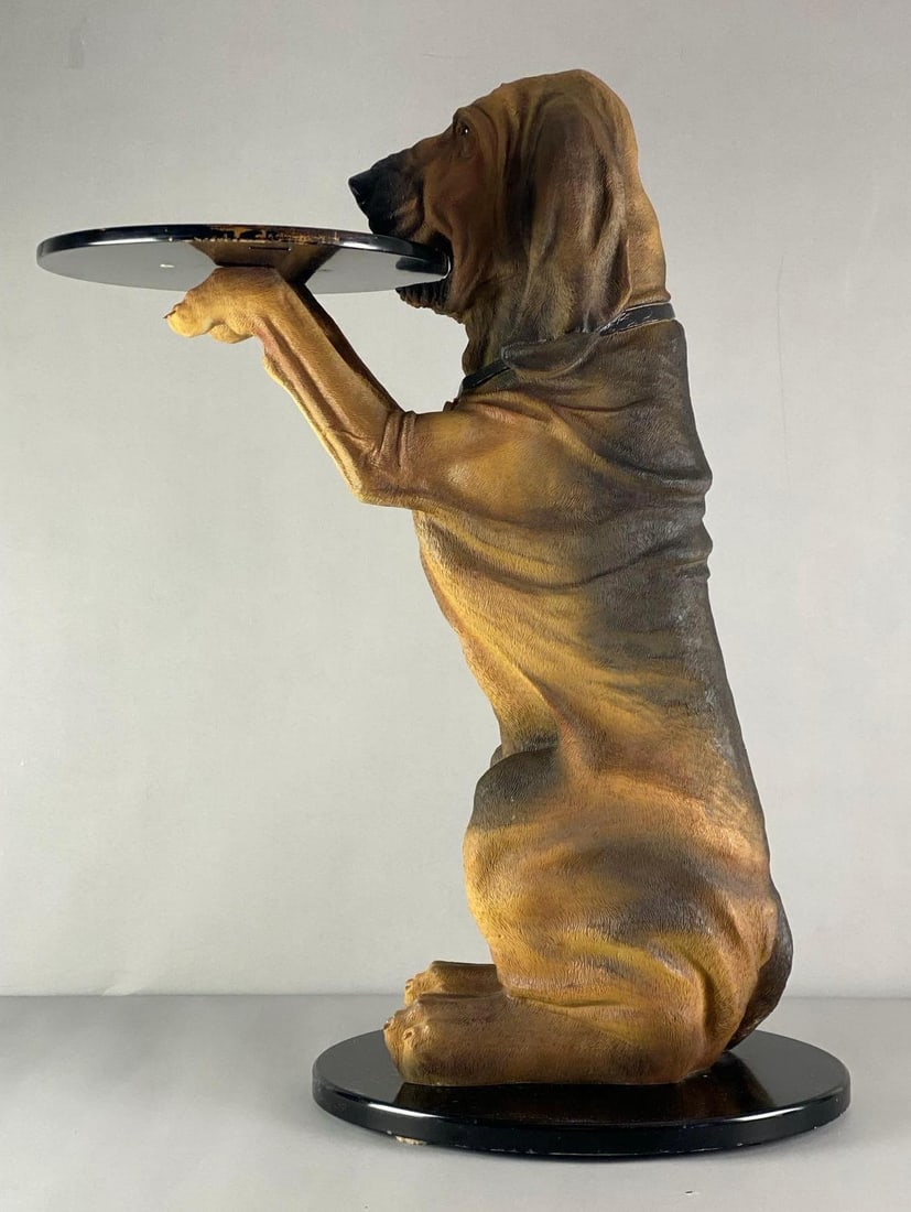 1998 Bombay Co. Sir Hawthorne Hound Dog Resin Butler Serving Table: NO IN HOUSE SHIPPING AVAILABLE, THIRD PARTY SHIPPING RECOMMENDED, Made in china, marked on base, measures 32 inches H x 15 inches W x 23 inches D