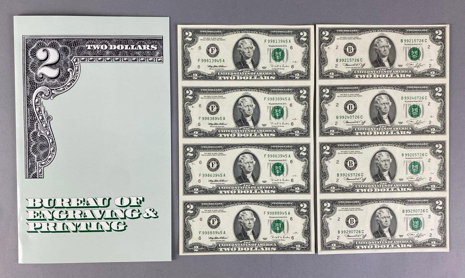 Group of 1976/1995 Uncut US $2 Bank Note Sheets (1 of 3)