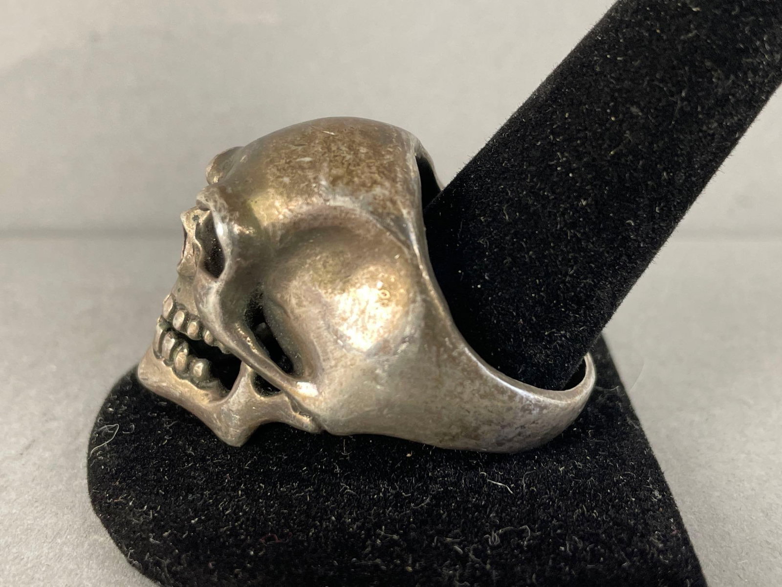 Signed JS Sterling Silver Skull Biker Ring - 2