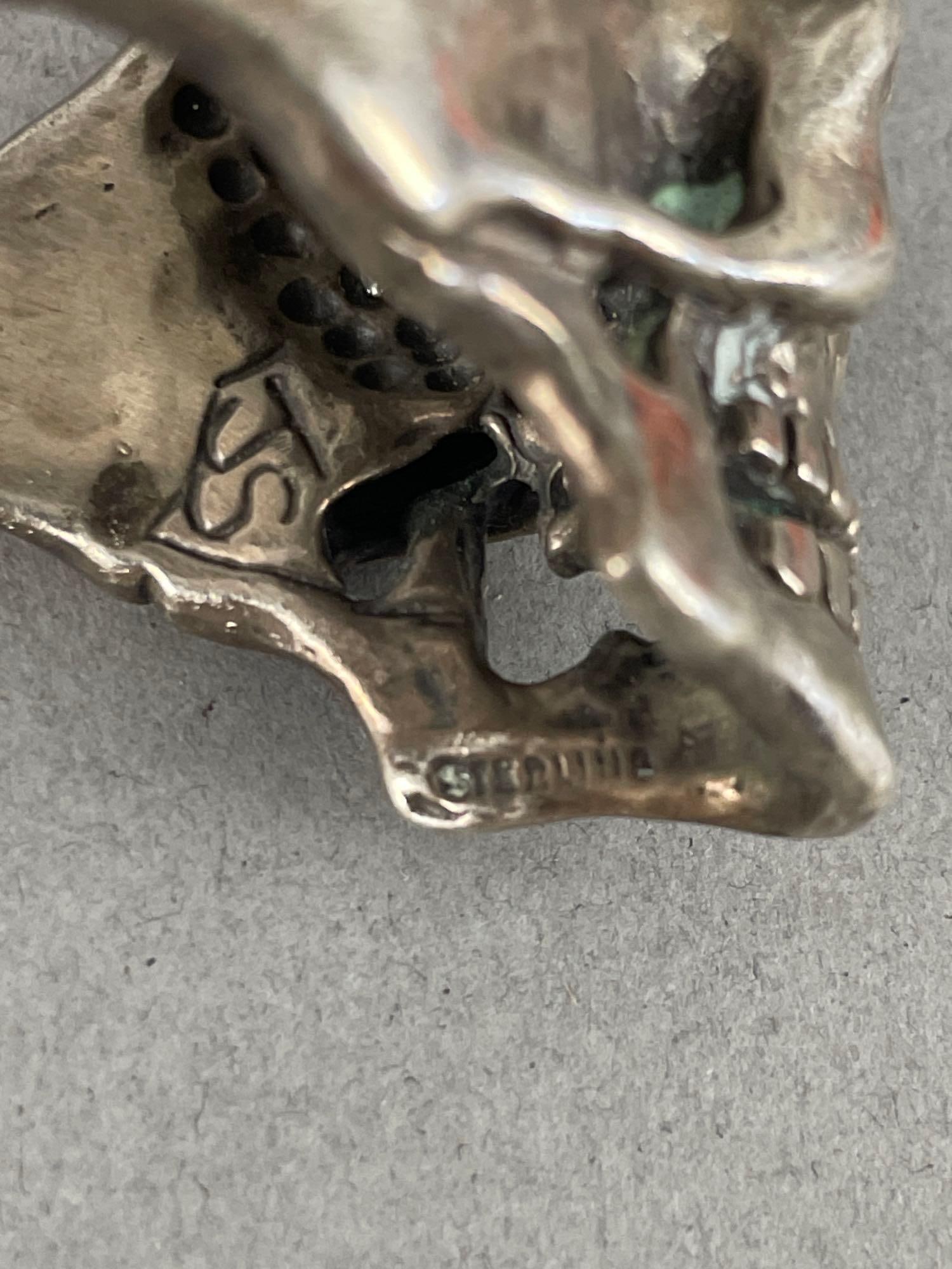 Signed JS Sterling Silver Skull Biker Ring - 4