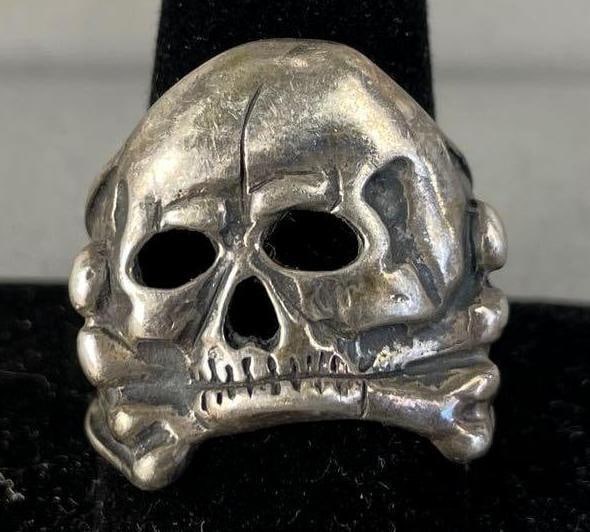 Sterling Silver Skull Biker Ring: Size 12, 13 grams