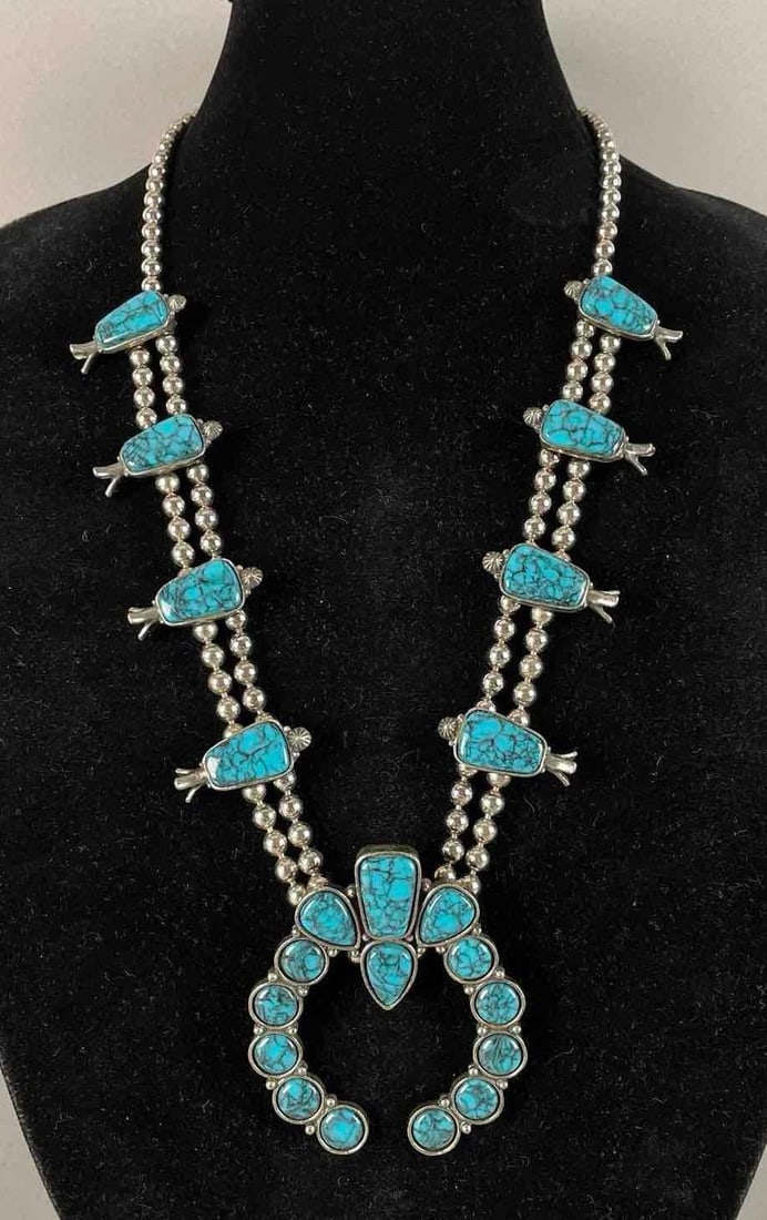 Costume Jewelry Squash Blossom Necklace: Not real stone, necklace measures 26"