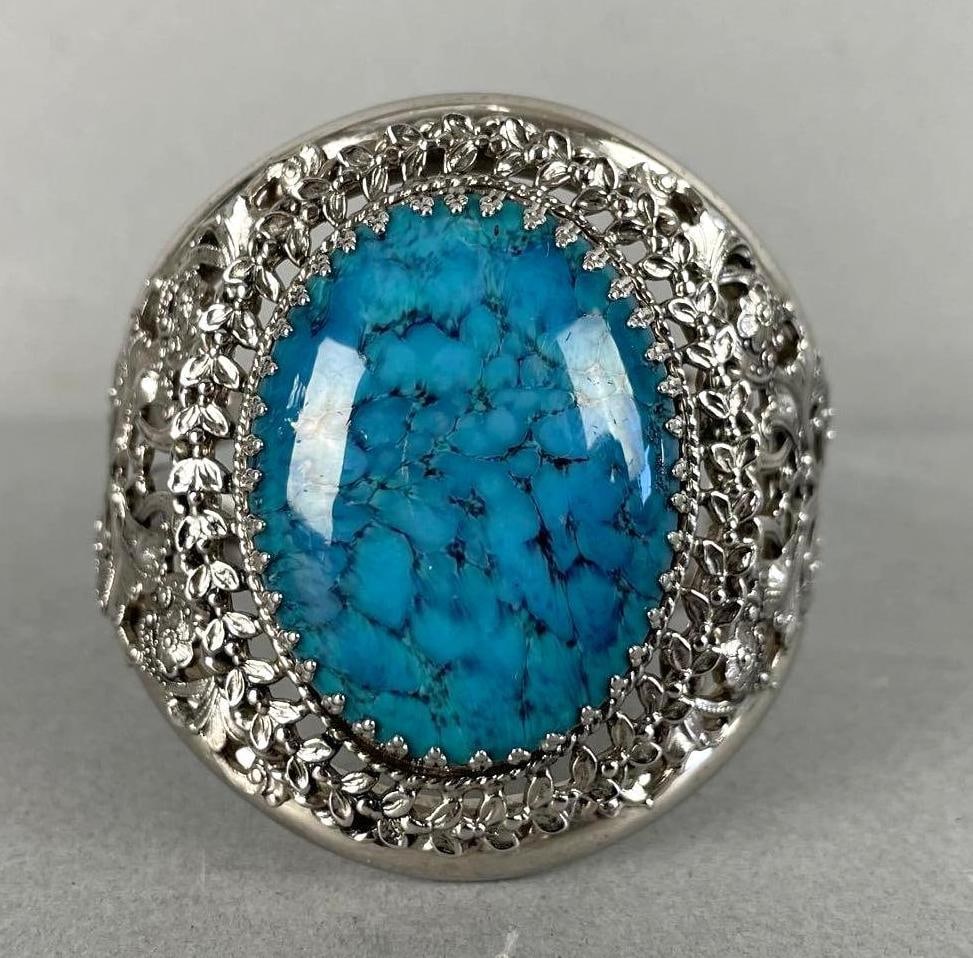 Costume Jewelry Cuff Bracelet: Facsimile turquoise, 6 1/2" interior