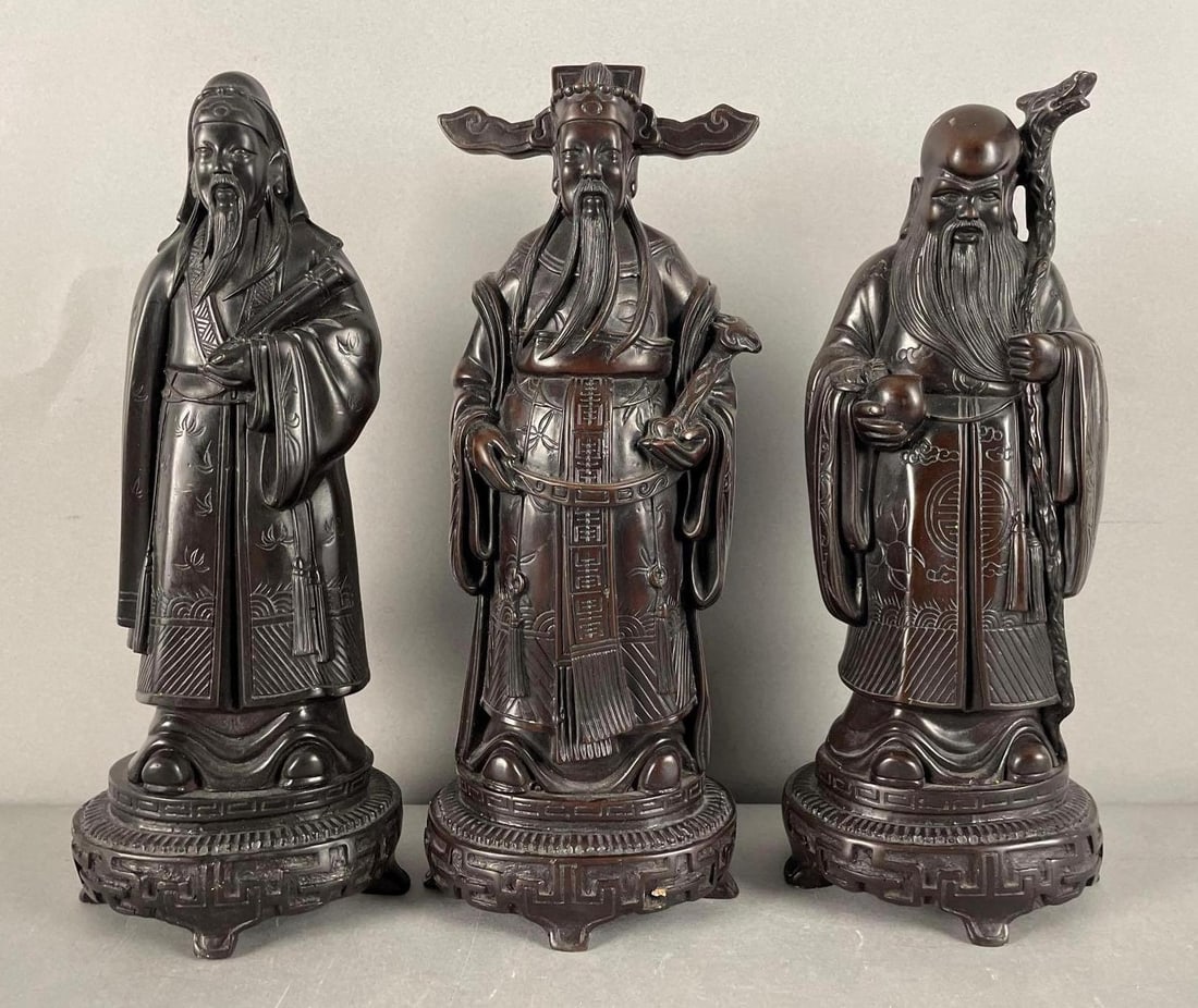 Group of Chinese Sanxing Carved Wood Figures (1 of 3)