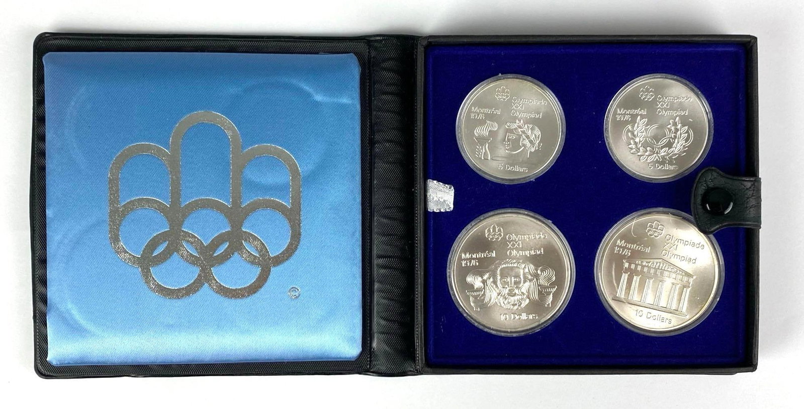 1972 Set of Olympic Motifs Series 2 Silver Coin Set: $5 Coins Weigh .72 Tory Oz and the $10 Coins Weigh 1.44 Troy Oz, In original case with COA
