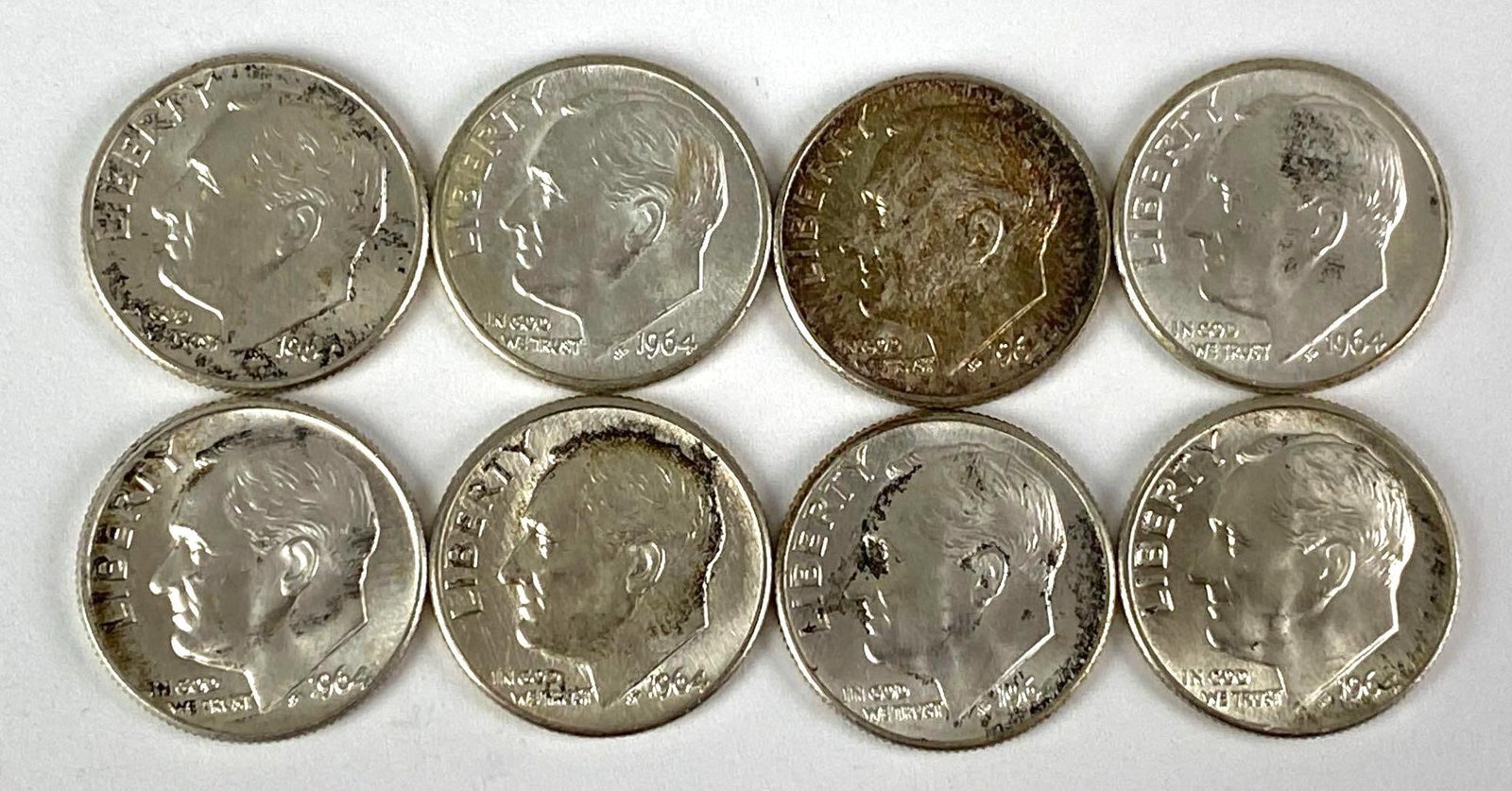 Group of 8 1964 Roosevelt Silver Dimes (1 of 3)