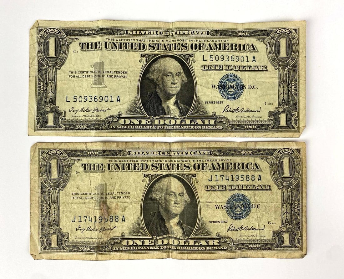 Group of 2 1957 US $1 Silver Certificates (1 of 2)