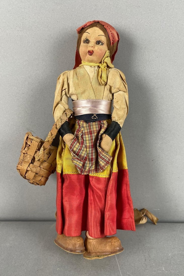 Vintage European Cloth Souvenir Doll: Measures 9"
