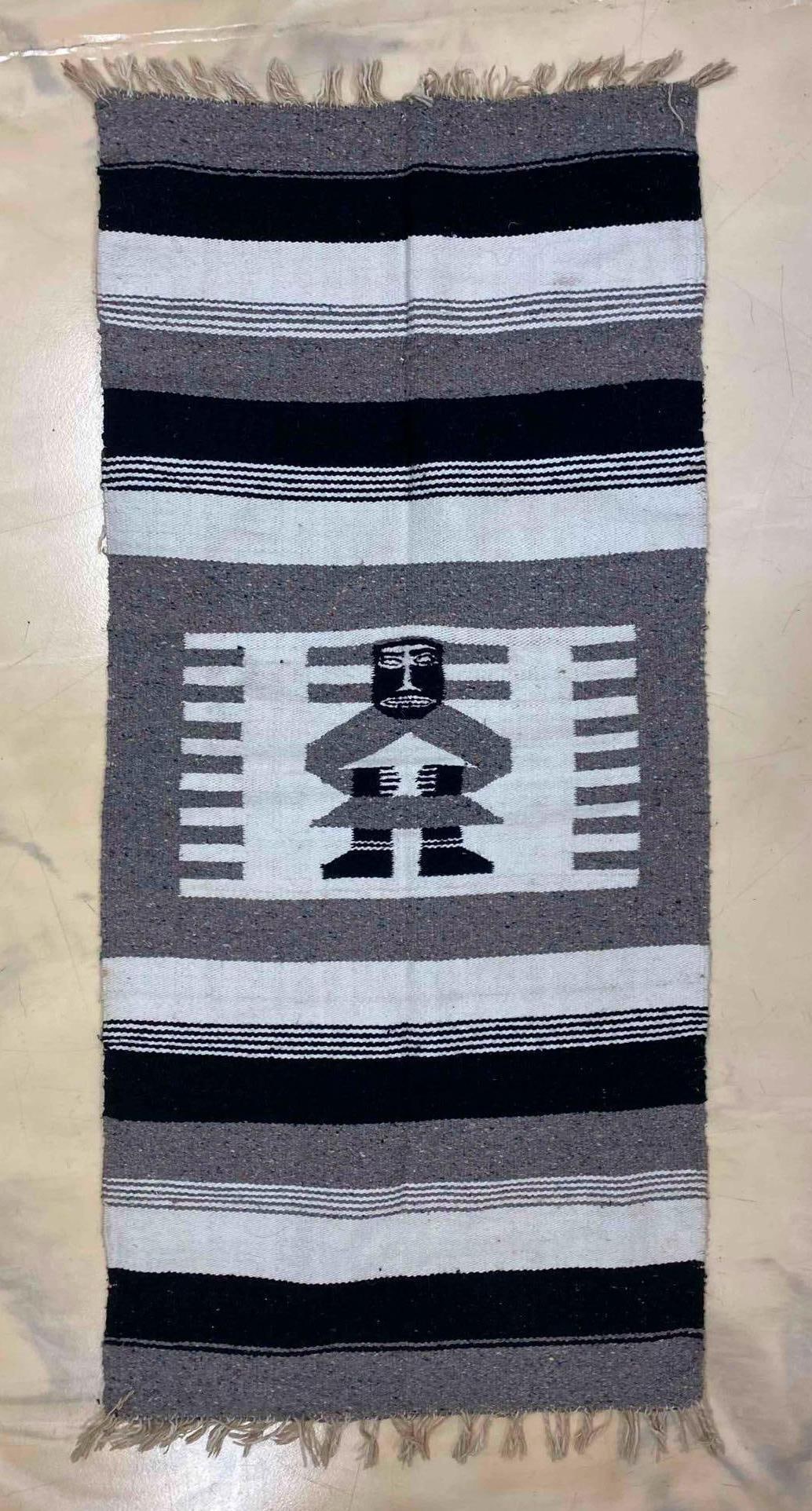 Vintage Mexican Handwoven Zapotec Rug: Measure L 49 x W 42 inches.