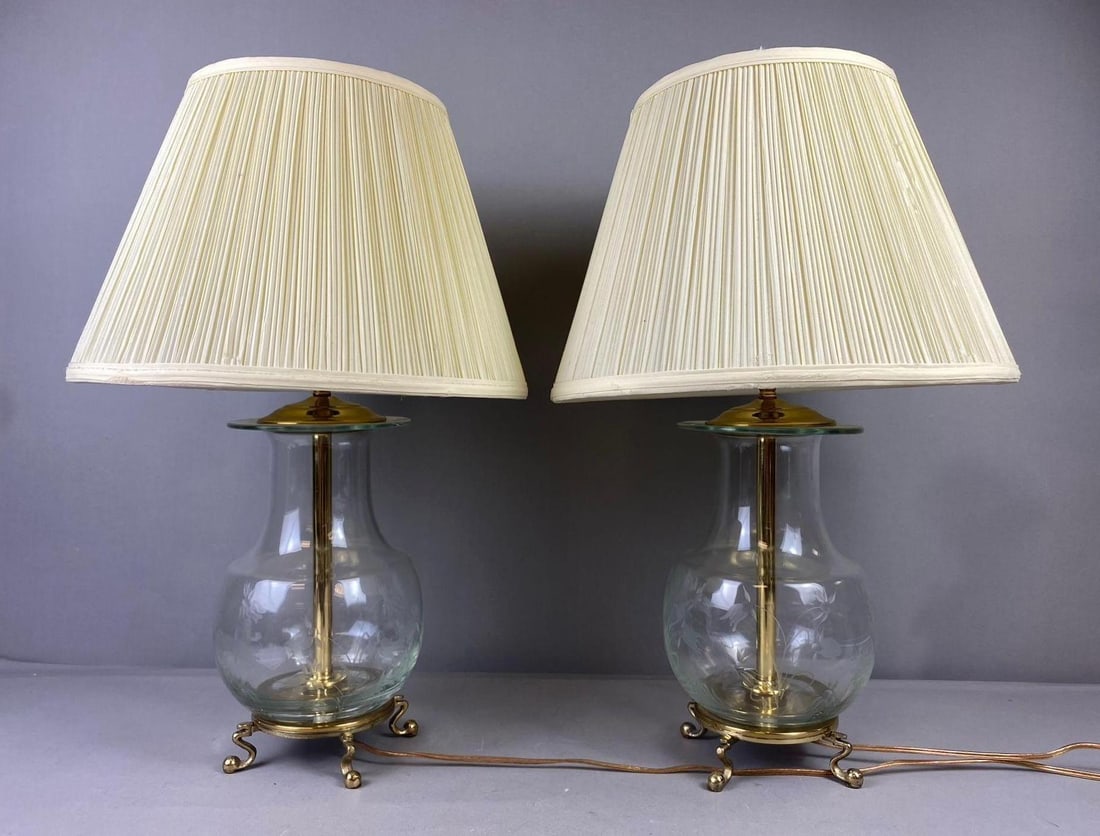 Group of 2 Etched Glass Base Table Lamps (1 of 2)