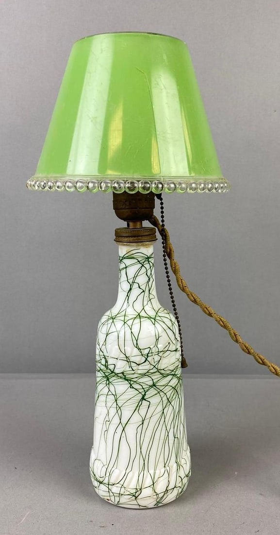 Hazel Atlas Milk Glass Drizzle String Bottle Table Lamp (1 of 3)