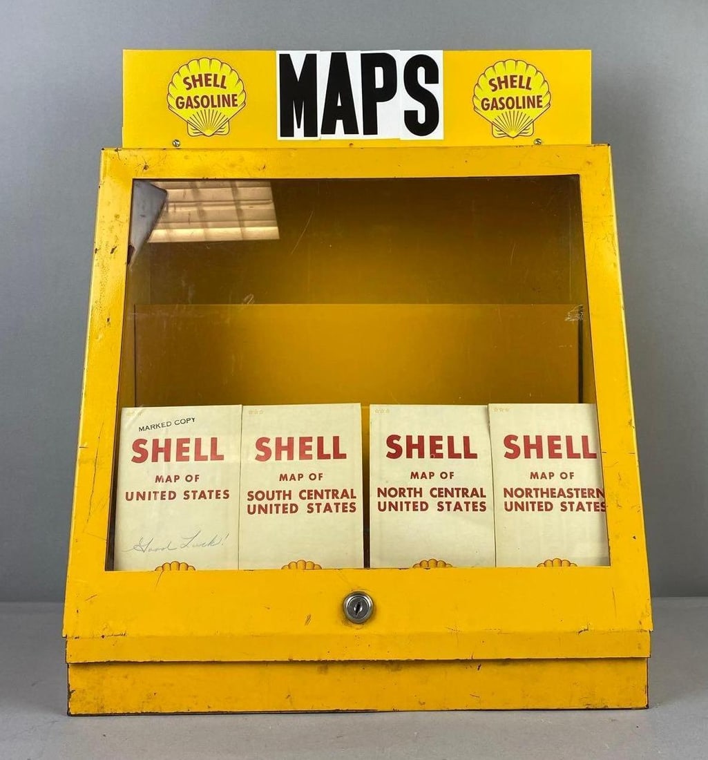 Vintage Shell Gas Station Countertop Map Cabinet with Maps (1 of 4)