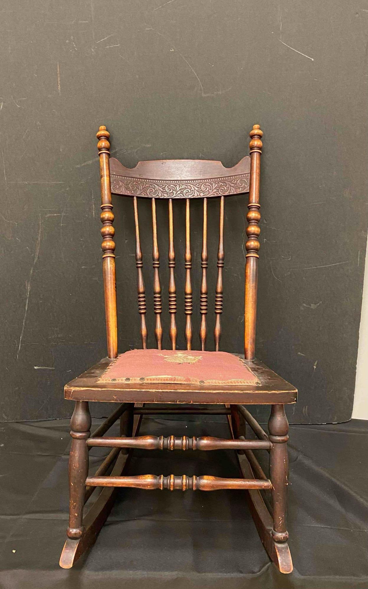 Antique Pressed Back Oak Rocking Chair (1 of 3)
