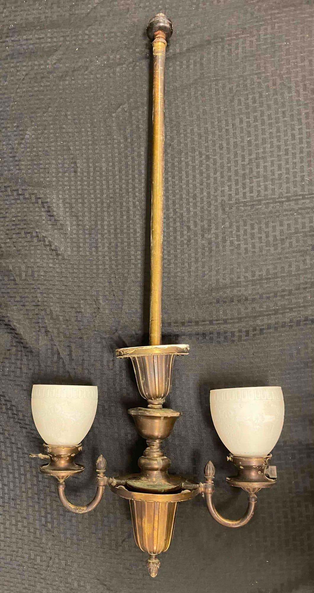 Antique Frosted Glass Gas/ Electric Chandelier: Untested. Measures 38 inches in length