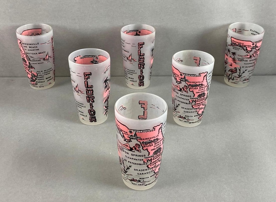 Group of 6 Midcentury Souvenir Florida Glasses (1 of 3)