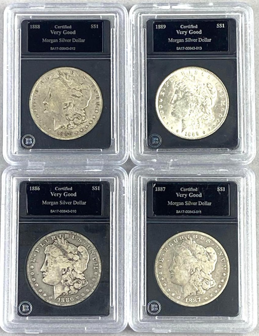 Group of 4 1886-1889 US Morgan Silver Dollars Bradford Exchange Certified (1 of 2)