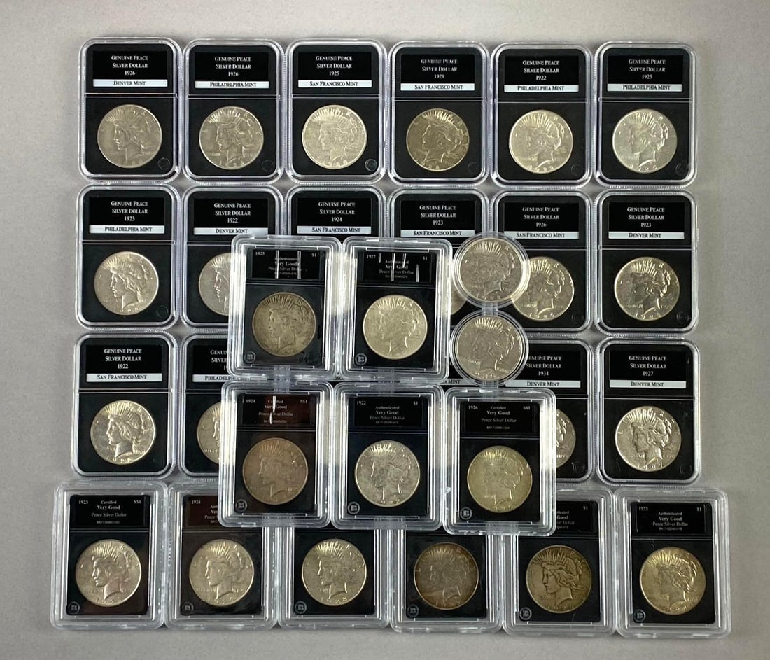 Group of 31 US $1 Peace Silver Dollars PCS Certified and More (1 of 2)