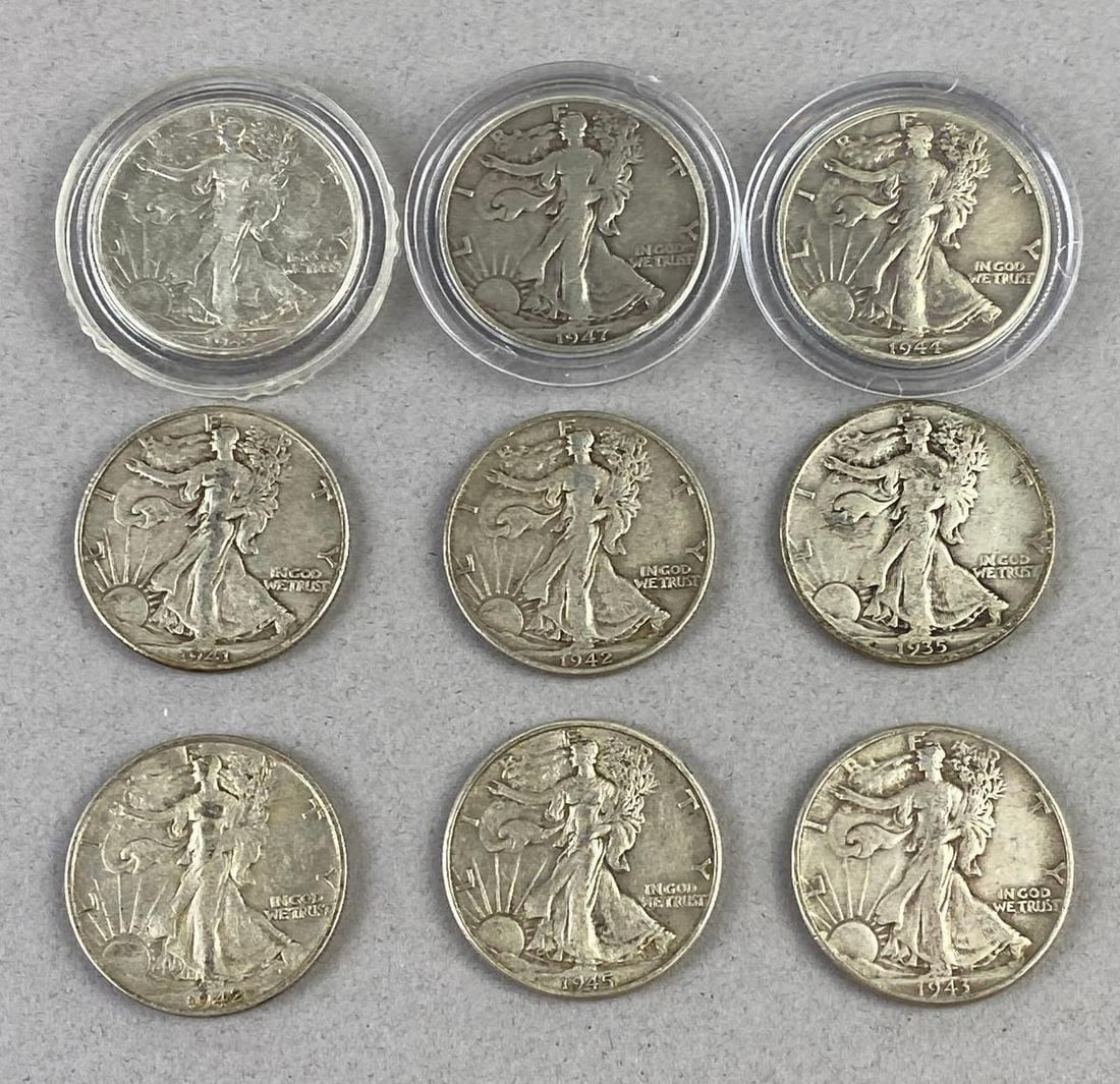 Group of 9 US Walking Liberty Silver Half Dollars (1 of 2)
