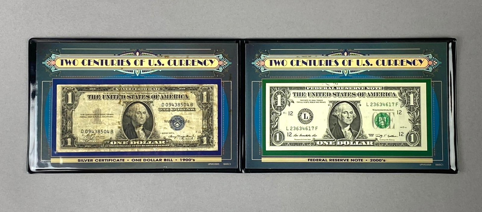 2005 UPM Two Centuries of U.S. Currency Set: Includes 1935A US Silver Certificate and 2009 US Federal Reserve Note.