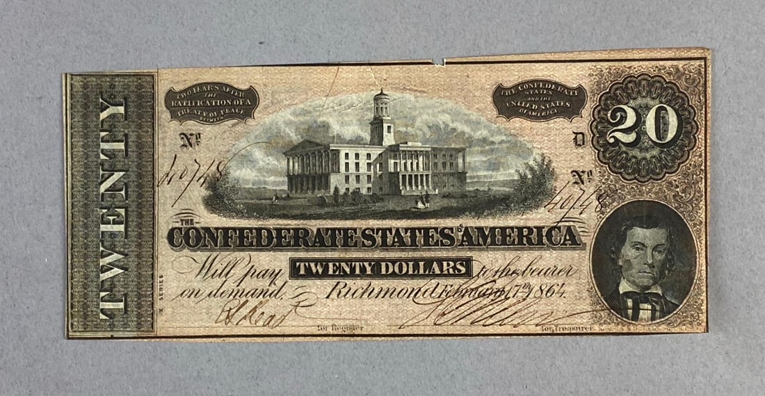 US Civil War Confederate $20 Note (1 of 2)