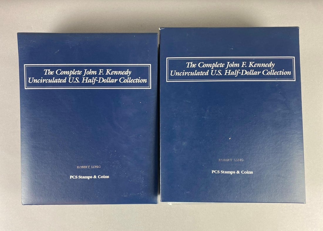 Group of 2 PCS Stamps and Coins John F. Kennedy Uncirculated US Half Dollar Collection Albums: Group of 2 PCS Stamps and Coins John F. Kennedy Uncirculated US Half Dollar Collection Albums