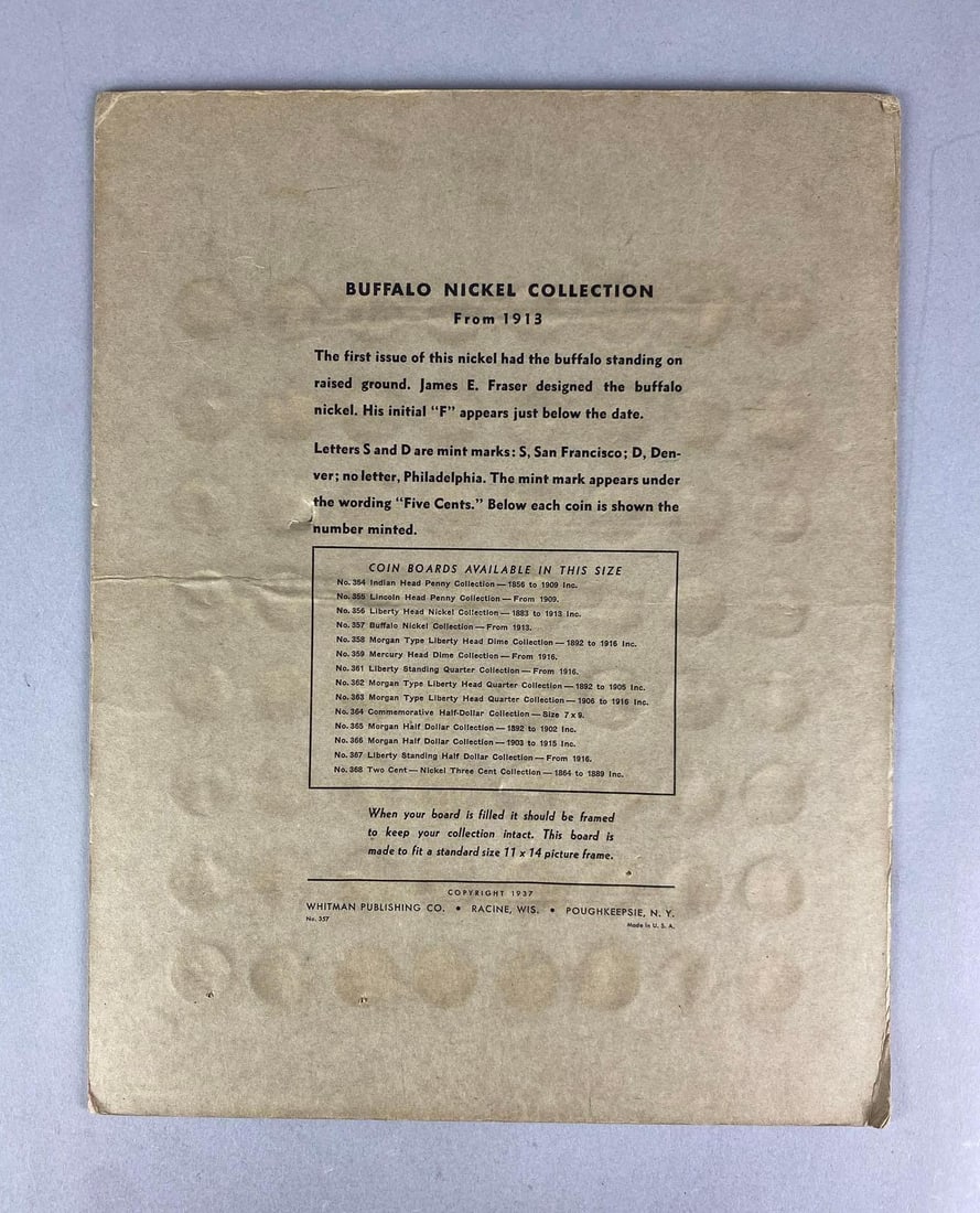 Whitman Buffalo Silver Nickel Folder From 1913 - 2