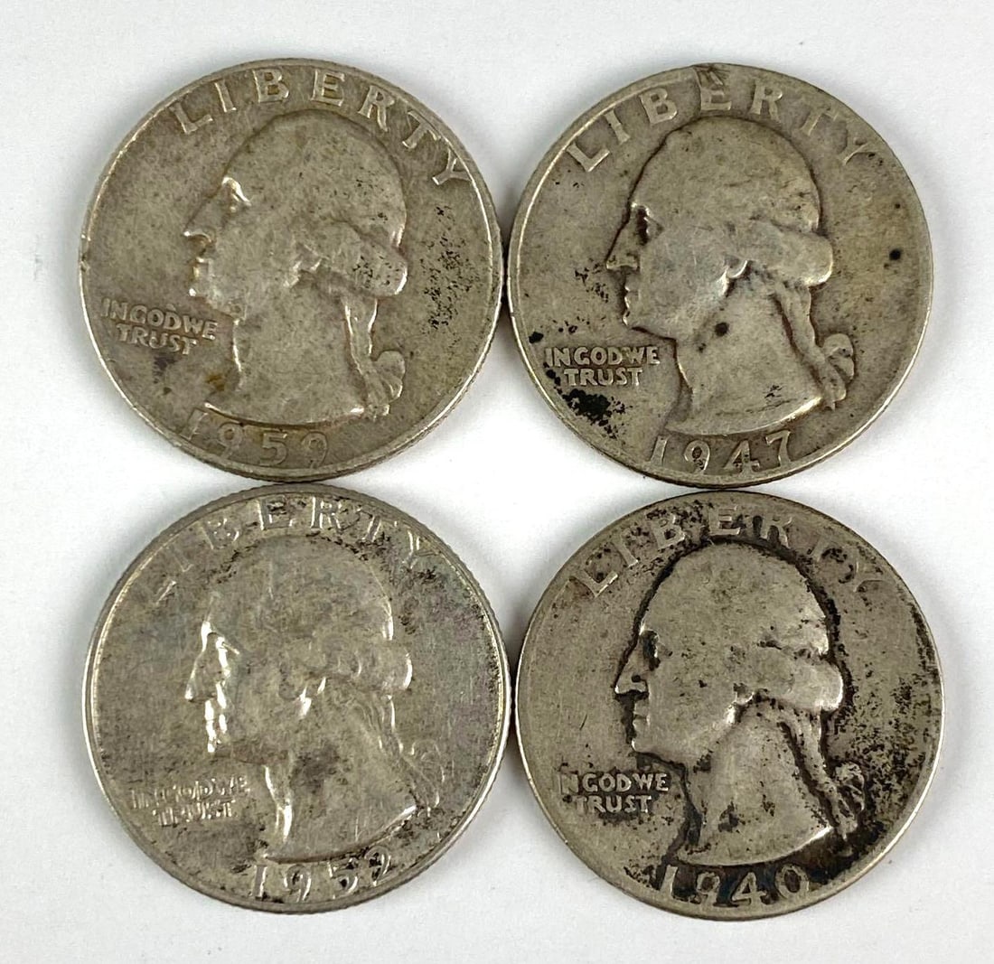 Group of 4 1940s - 1950s Washington Silver Quarters (1 of 2)